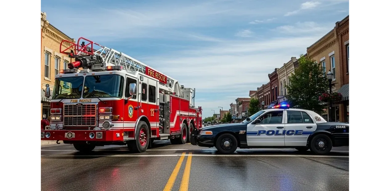 Fire truck and police car - Freedom Outfitting serves all emergency vehicles