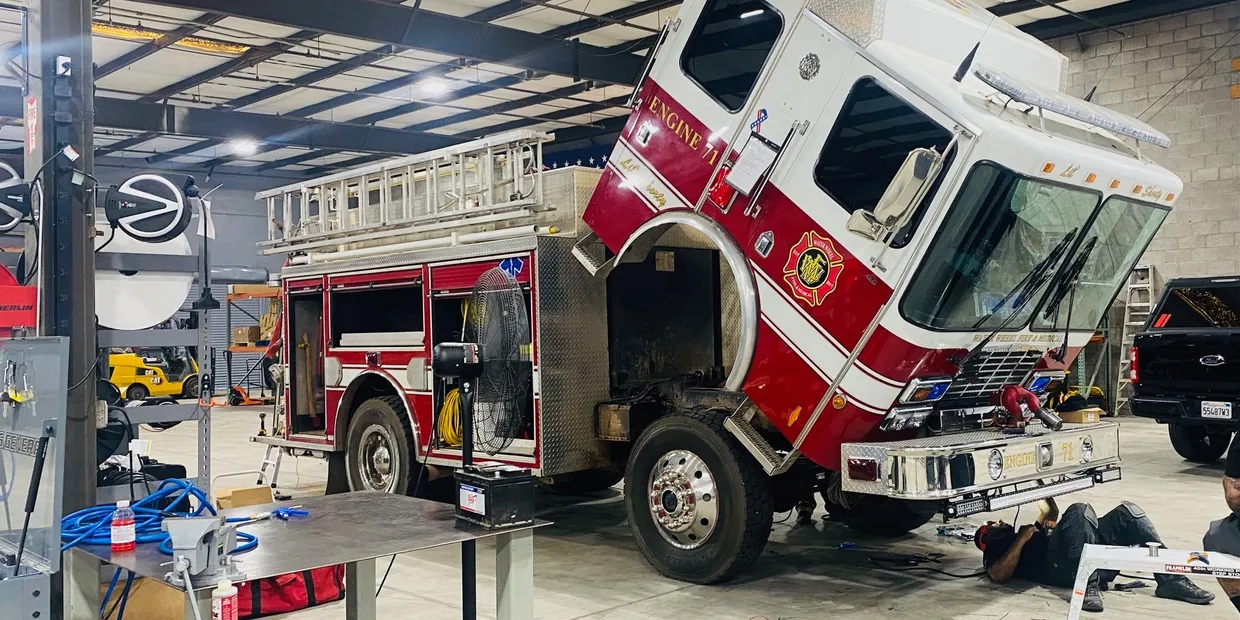 Fire truck Engine 71 being serviced at Freedom Outfitting